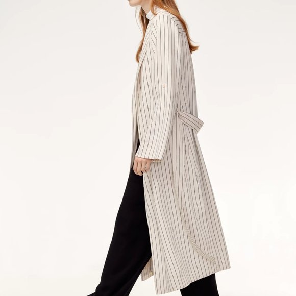 BRAND NEW Aritzia Babaton White Striped Kahlo Trench Jacket [Size XXS] - Picture 8 of 10